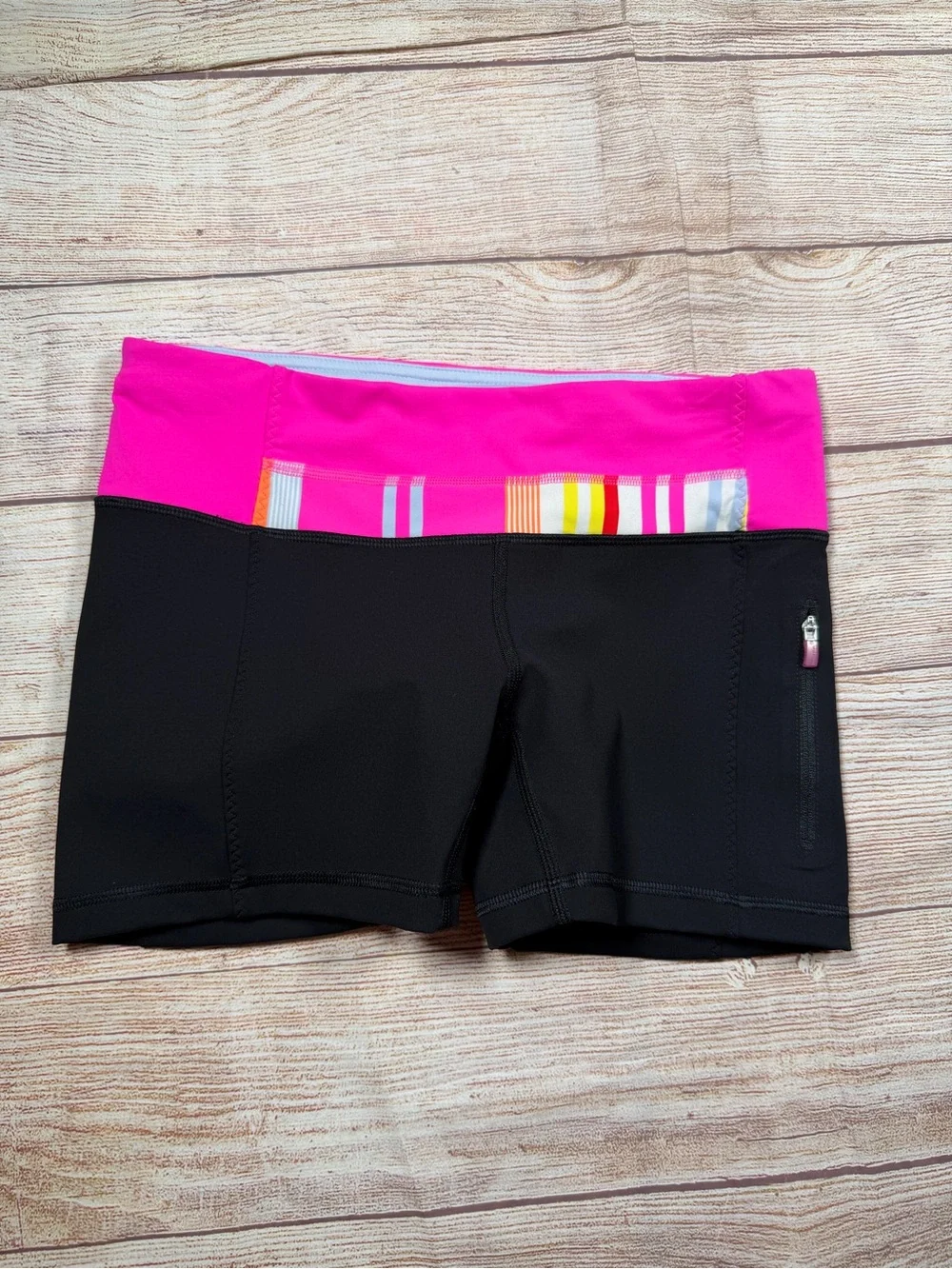 lululemon athletica Black Performance Shorts with Hot Pink Waistband